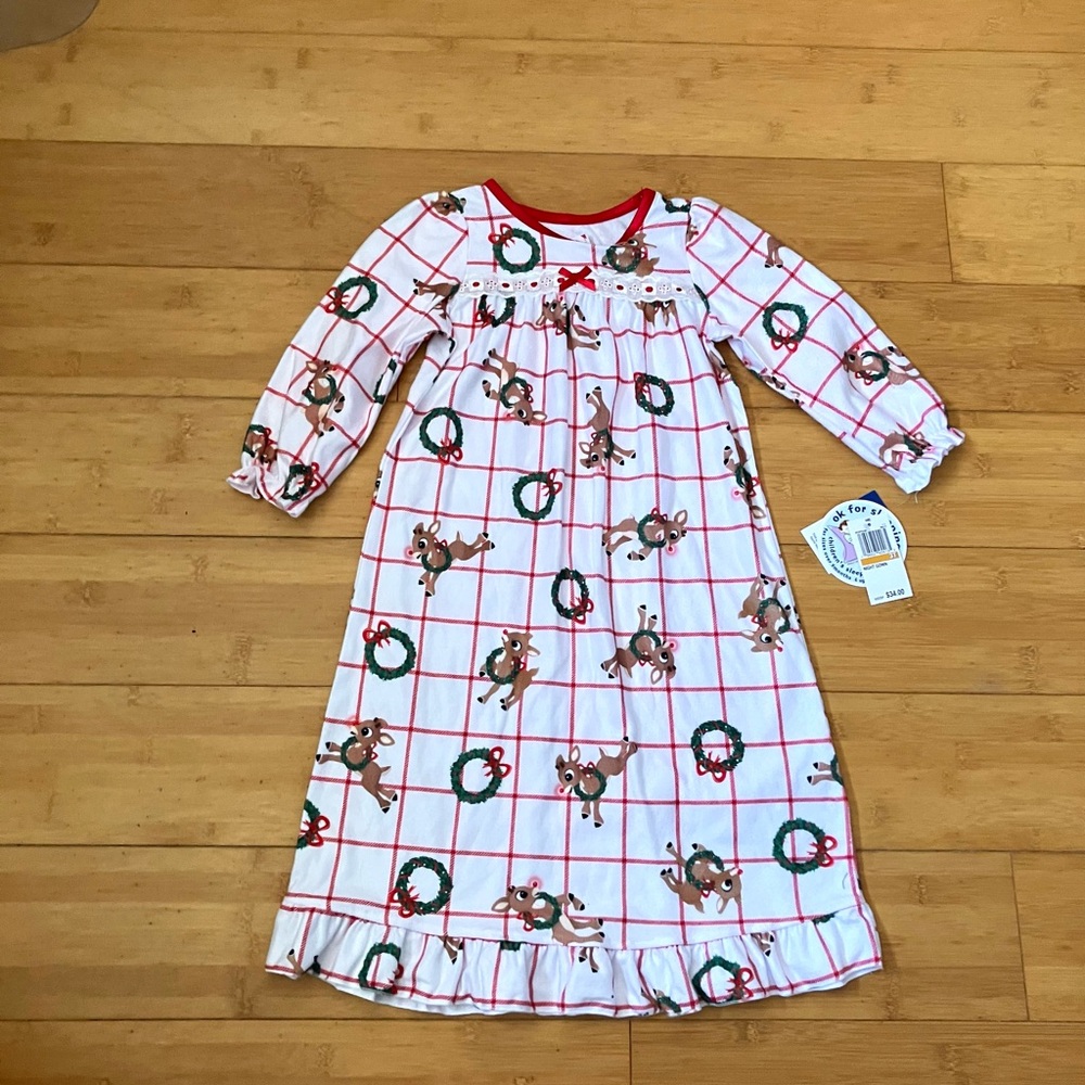 NWT Girls Size 3T Rudolph the Red Nose Reindeer Christmas Holiday Nightgown Pjs